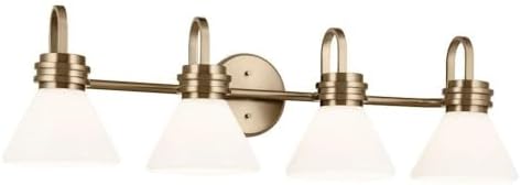 Kichler Farum 34" 4-Light Bathroom Vanity Light Fixture with Opal Glass in Champagne Bronze, Wall Mounted Over Mirror for Modern Bath Lighting (34" x 9.5" x 9.5"), 55156CPZ