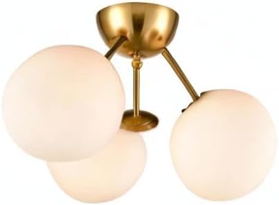 HOLKIRT Classic Mid Century Modern Globe Semi Flush Mount Ceiling Light Sputnik Chandeliers,White Frosted Glass Gold Finished for Living Room Dining Room Bedroom 3- Light