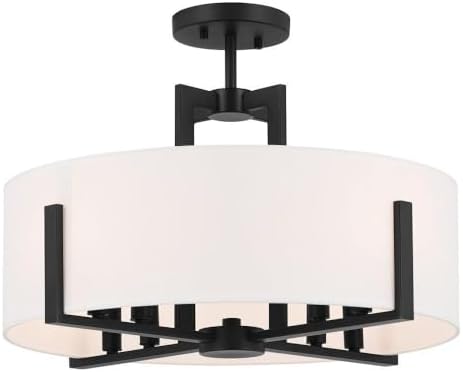 Kichler Malen 20" 8-Light Convertible Semi-Flush with White Fabric Shade in Black, 52592BK