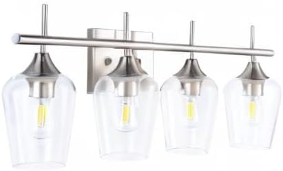 VONLUCE Bathroom Vanity Light, 4 Light Bathroom Light Fixture Over Mirror, Bathroom Wall Lamp with Clear Glass, Modern Vanity Lighting for Bathroom, Bedroom, Hallway, Brushed Nickel, ETL Certificated