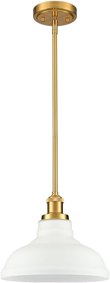 HOLKIRT Modern Pendant Light Fixtures Gold Pendant Lights Kitchen Island Hanging Lights for Bedroom Dining Room Bathroom with Dome Opal Glass,Adjustable Height