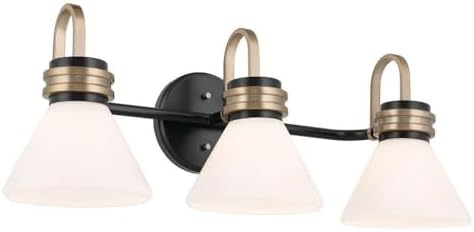 Kichler Farum 26 in 3-Light Bathroom Vanity Light Fixture with Opal Glass in Black with Champagne Bronze Accents for Modern Bathrooms and Powder Rooms (26 in W x 9.5 in H x 9.5 in D) 55155BK