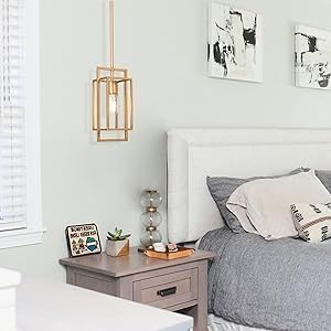KSANA Antique Gold Pendant Lighting, Modern Golden Geometric Cage Hanging Light Fixture for Kitchen Island, Foyer, Dining Room and Hallway
