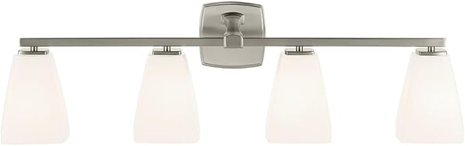 Kichler Marant 33.25" 4-Light Bathroom Vanity Light Fixture with Opal Glass in Brushed Nickel for Modern Powder Room Over Mirror (33.25 in W x 9.5 in H), 55217NI