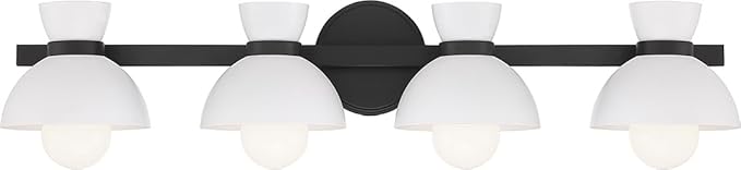 Meridian M80076MBK White Metal Bathroom Vanity Wall Light, 4-Light 240 Total Watts, 6" H x 34" W, Matte Black