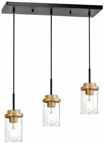 MELUCEE 20.5 Inches Dining Room Light Fixture Hanging 3-Lights Kitchen Pendant Light Fixture Over Island Black Ceiling Hanging Lamp with Clear Glass Shade, Gold Socket
