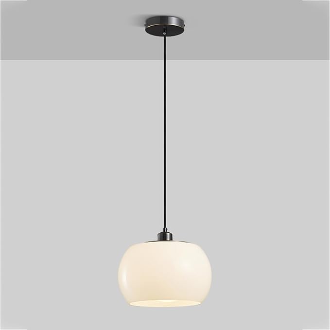 Black Pendant Lights Milk Glass Globe Pendant Lamps Adjustable 1-Light Vintage Mid Century Hanging Pendant Lights for Kitchen Island Over Table, Farmhouse Ceiling Hanging Fixtures