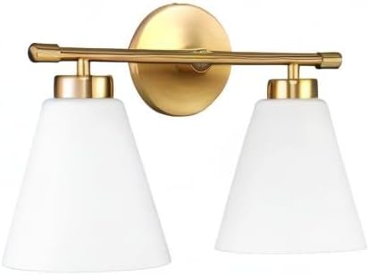Hamilyeah Gold Bathroom Vanity Light Fixture with Frosted Glass Shade, 2 Light Vanity Lighting Fixture Over Mirror, 2 Bulb Wall Lamps for Bathroom, Restroom, Living Room
