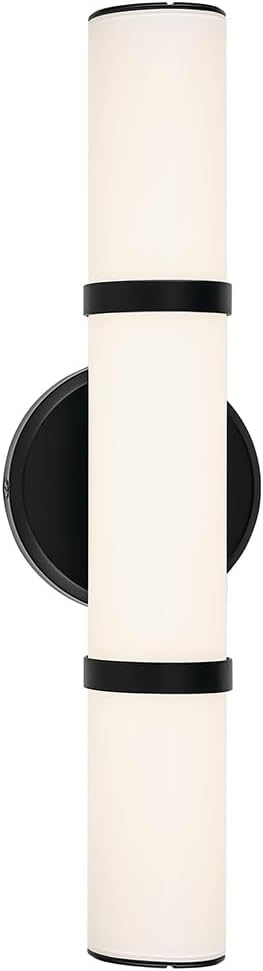Kichler Rosh 18" LED Small Bath Bar with White Glass in Black, Modern Minimalist Vanity Light Fixture for Bathroom Mirror, Dimmable 5 CCT Selectable (18" W x 5" H), 55187BKLED