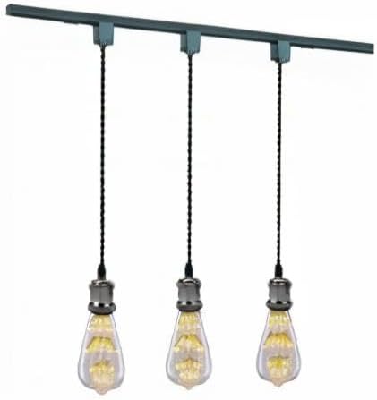 Kiven 3-Light H-Type Wire Track Light Pendants, 59 Inch Cord Length Black Weave Rope, Restaurant Chandelier Decorative Pendant Light Industrial Factory Pendant Lamp 3 Pack,Bulb Not Included(Black)