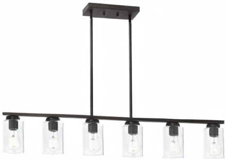 TODOLUZ 6-Light Kitchen Island Lighting Fixtures, Clear Glass Farmhouse Pendant Lights Hanging Chandelier in Oil Rubbed Bronze for Dining Room Table Cafe Bar