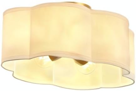 Gold 6-Light Semi Flush Mount Ceiling Light, White Fabric Close to Ceiling Light Fixtures, Clover Drum Ceiling lamp