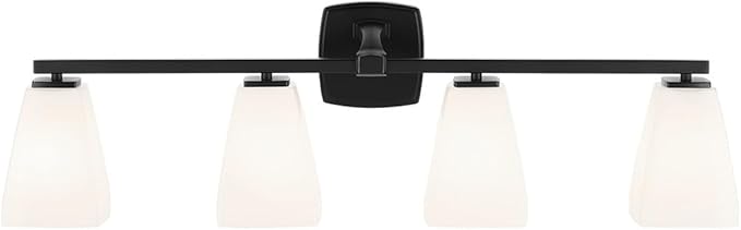 Kichler Marant 33.25" 4-Light Bathroom Vanity Light Fixture with Opal Glass in Black for Over Mirror, Modern Wall Mount Lighting for Powder Room (33.25" W x 9.5" H), 55217BK