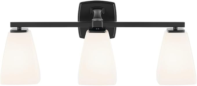 Kichler Marant 21.25" 3-Light Bathroom Vanity Light Fixture with Opal Glass in Black, Modern Wall Mount Lighting for Powder Room Over Mirror (21.25" W x 9.5" H), 55216BK