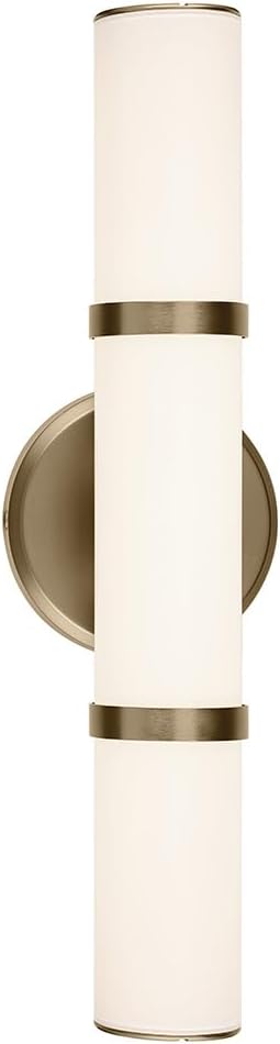 Kichler Rosh 18 in LED Bathroom Vanity Light Fixture with White Glass in Champagne Bronze, Modern Minimalist Bath Bar for Mirror, Dimmable (18 in W x 5 in H), 55187CPZLED