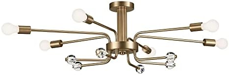 KICHLER Ocala 6-Light Flush Mount, Art Deco Light with Clear Crystal in Champagne Bronze, for Entryways, Home Office, Wet Bar, Dining Nook, or Transition Pieces (12.5" x 24.25" x 41.25"), 52602CPZ