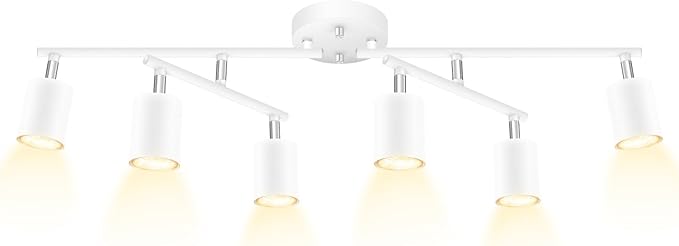 Track Lighting Fixture Ceiling, 30" Modern LED Track Lighting Kit, White 6 Light Ceiling Light for Kitchen, Rotatable Spotlight Heads, Flexible Wall Mount Spot Lighting for Island/Bedroom(NO Bulb)