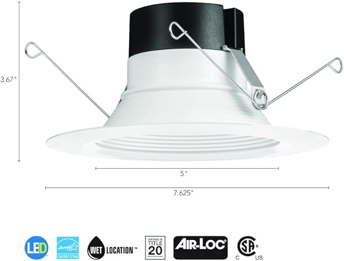 Juno E Series 5"/6" LED Ceiling Light, Baffle Trim Recessed Lighting with 5-in-1 Switchable White Color, 1200 Lumens for High Ceilings, Wet Rated LED Downlight, Dimmable, White
