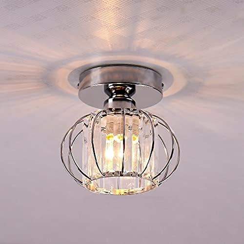 FRIXCHUR Small Chandelier Semi Flush Mount Ceiling Light Fixture Chrome Crystal Ceiling Lighting Modern Crystal Ceiling Light Fixture for Hallway Closet Kitchen Island Dining Room Bedroom E26 Base