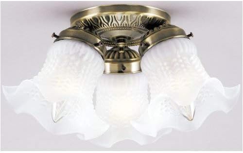 Westinghouse 6668600 Three-Light Flush-Mount Interior Ceiling Fixture, Antique Brass Finish with Frosted Ruffled Edge Glass