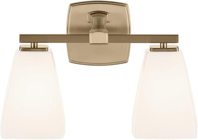 Kichler Marant 14.25" 2-Light Vanity Light Fixture with Opal Glass in Champagne Bronze for Bathroom Over Mirror, Modern Wall Mount Lighting (14.25" W x 9.5" H), 55215CPZ