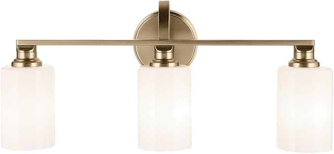 Kichler Gioe 24.25" 3-Light Bathroom Vanity Light Fixture with Opal Glass in Champagne Bronze, Damp Rated for Bathroom, Powder Room, Over Mirror (24.25" W x 10.5" H), 55226CPZ