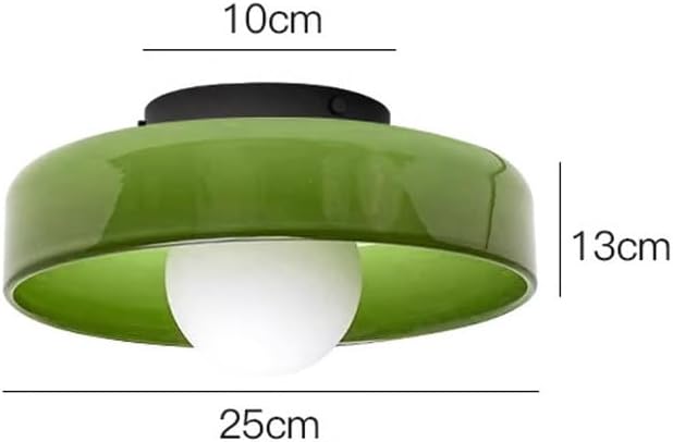 Mid Century Orange Glass Semi Flush Mount Ceiling Light with Milk Globe Nordic Modern Green Hallway Lighting Fixtures Round Bedside Wall Mount Lamp for Bedroom Cloakroom Stairway