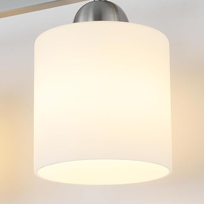Mecgirn Stainless Steel Milk Glass Vanity Lights for Bathroom, 4 Light Brushed Nickel Bathroom Light Fixtures Over Mirror, Ceramic E26 Sockets Wall Mounted