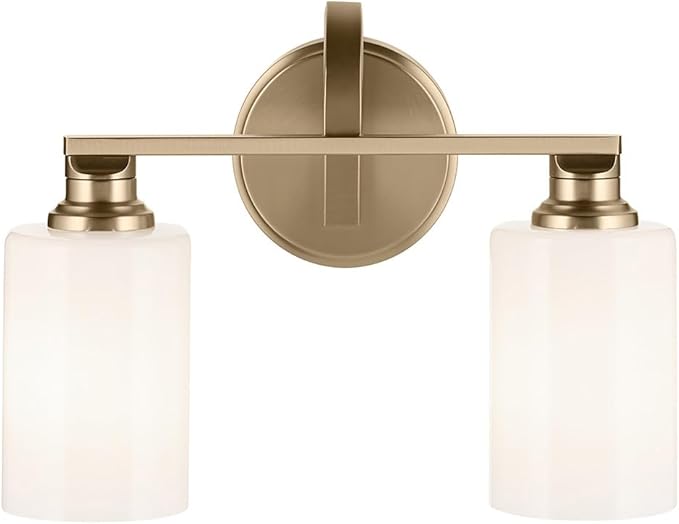 Kichler Gioe 14.25" 2-Light Bathroom Vanity Light Fixture with Opal Glass in Champagne Bronze, Damp Rated for Bathroom, Powder Room, Over Mirror (14.25" W x 10.5" H), 55225CPZ