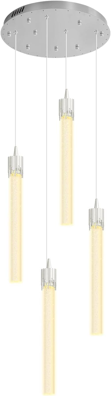 ykolupty 4-Lights Kitchen Island Pendant Lights Silver Mini Chandeliers for Dining Room Crystal Pendant Lighting Ceiling Lights for Hallway Foyer Living Room