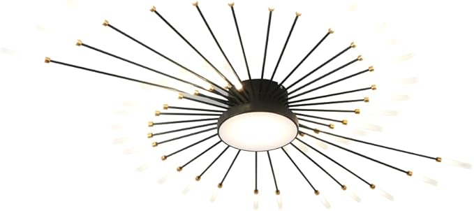 JAYMP 50.4" Ceiling Light Modern Flower Shape Ceiling Lamp for Living Room Dining Room Flush Mount Metal Acrylic Sputnik Firework Petal LED Lighting Fixture (Matte Black, 42+1 Lights)