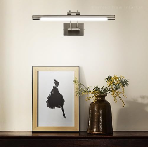 LEONLITE 3CCT Dimmable LED Picture Light, 2700K/3000K/4000K Selectable, CRI90 Swivel Full Metal Picture Frame Light for Wall Art, Painting, Artwork, Portrait, Plug-in & Hardwired, Satin Nickel