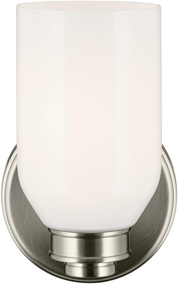 Kichler Shae 1-Light Wall Sconce with White Opal Glass in Brushed Nickel, Modern Vanity Light Fixture for Bathroom Mirror, Hallway, or Fireplace (8.25" H x 5" W), 55200NI