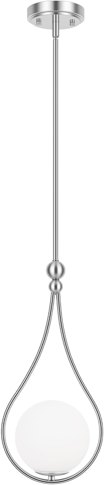 Brushed Nickel Pendant Lights with Milky White Globe Glass Pendant Lights Kitchen Island Adjustable Mid Century Hanging Pendant Light Fixtures for Kitchen Dining Room Entryway, 1 Pack