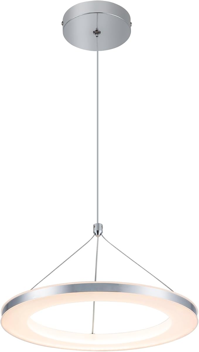 CHYING LED Pendant Lights Kitchen Island, 11.8" 15W Warm White Modern Ring Chandelier, Adjustable Height Silver Hanging Pendant Ceiling Light for Dining Room Bedroom Hallway Entryway, 3000K