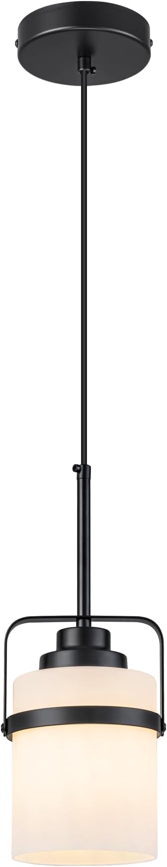 Modern Black Pendant Lights Kitchen Island Light, Adjustable Hanging Light Fixture with Milk Glass Shade, Farmhouse Pendant Light for Dining Room Bar Over Sink/Table/Counter, 1 Pack