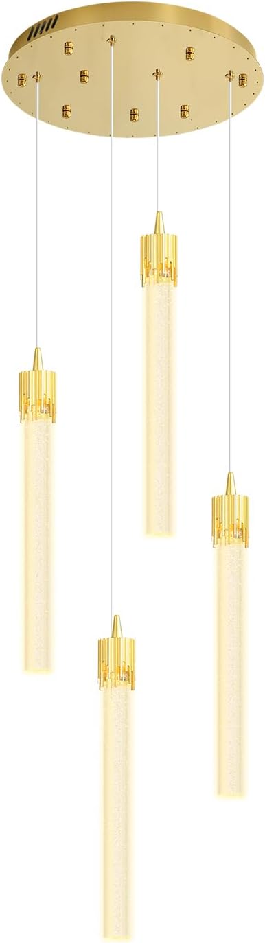 ykolupty 4-Light Pendant Lights Kitchen Island Mini Chandelier,Modern Gold Pendant Light with Remote Control,Teardrop Hanging Light Fixture for Dining Room Hallway