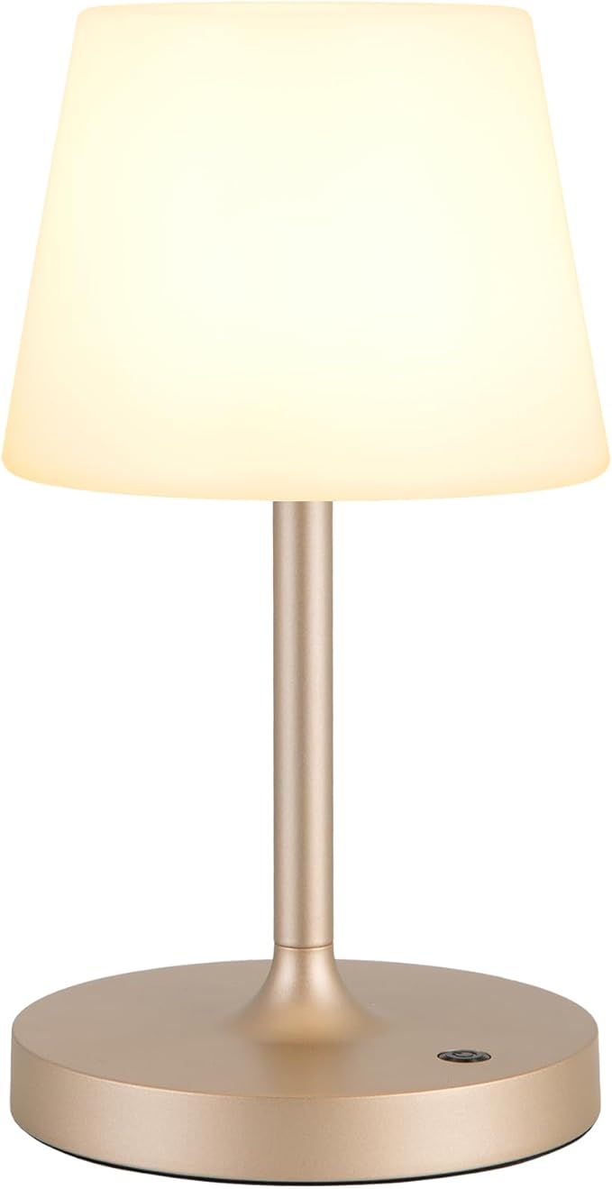 Kakanuo Champagne Gold Shower Lamp Waterproof, Rechargeable Cordless Lamp with 4000mAh Battery, Touch Dimmable Table Lamp for Outdoor, Kitchen, Bathroom, Camping, Patio, IP54