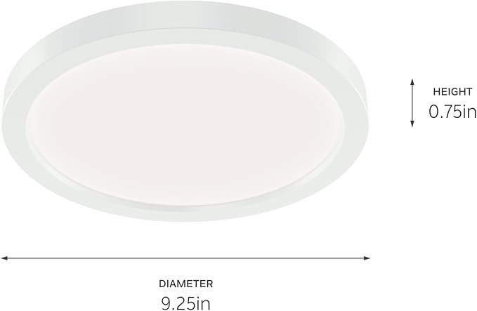 KICHLER Ara 9.02" Modern Minimal Round LED Flush Mount in White, for Damp Indoor Locations, Main Light Source, Integrated LED, Edge-Lit Technology, 1100 Lumens, Dimmable to 10%, 53009WH30