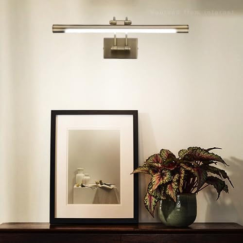 LEONLITE 3CCT Dimmable LED Picture Light, 2700K/3000K/4000K Selectable, CRI90 Swivel Full Metal Picture Frame Light for Wall Art, Painting, Artwork, Portrait, Plug-in & Hardwired, Antique Brass