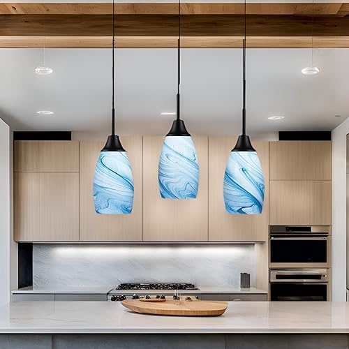 Viinew Mini Glass Pendant Light 4.72" with Handblown Blue Marble Art Glass Hanging Light 1-Pack Oval Ceiling Hanging Light Fixture for Dining Room Kitchen Island Cafe Foyer Hallway