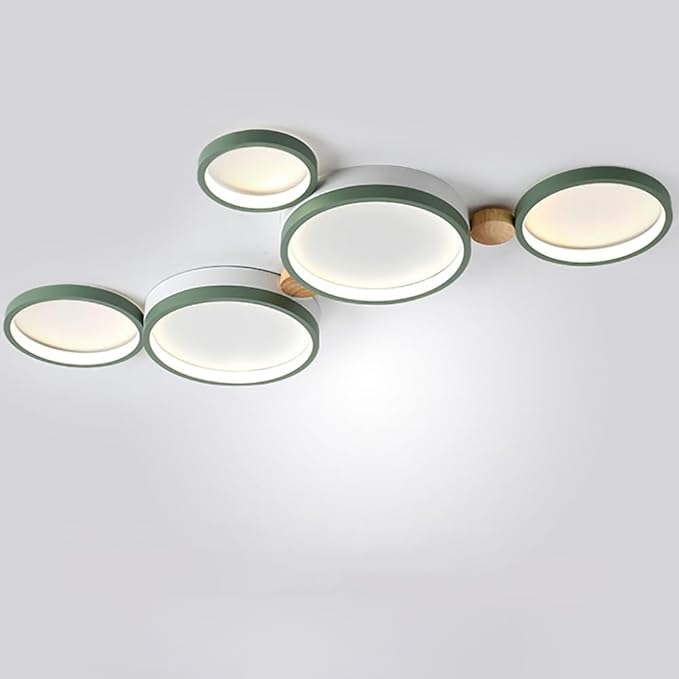 5-Lights LED Ceiling Light Fixture,Modern 34 Inch Ceiling Lights Flush Mount Wooden 35W Dimmable Chandelier for Living Room Bedroom Kitchen,3000K/4000K/6000K Temperatures Selectable Green