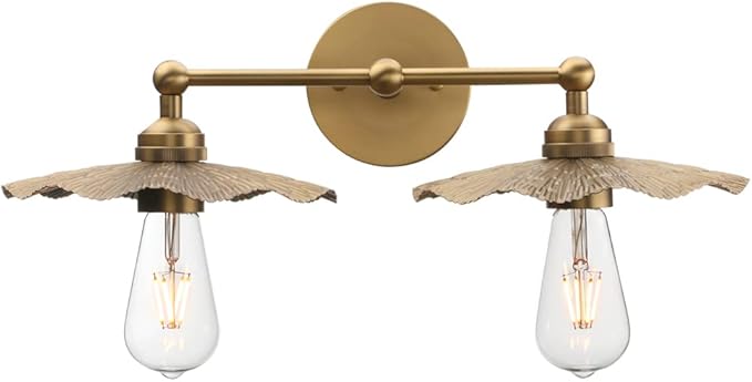 Pathson 2-Head Wall Sconce Lamps Flower Design, Brass Bathroom Vanity Wall Light Above Mirror Lighting Fixture, Hardwired Metal Home Decor for Living Room Farmhouse Kitchen Lights