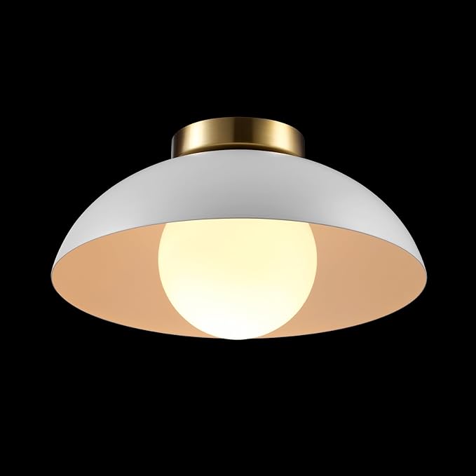 Globe Electric 66000159 1-Light Flush Mount Ceiling Light, Matte White Finish, Opal Glass Shade, Low Profile, Modern Ceiling Light, E26 Base, Easy Installation