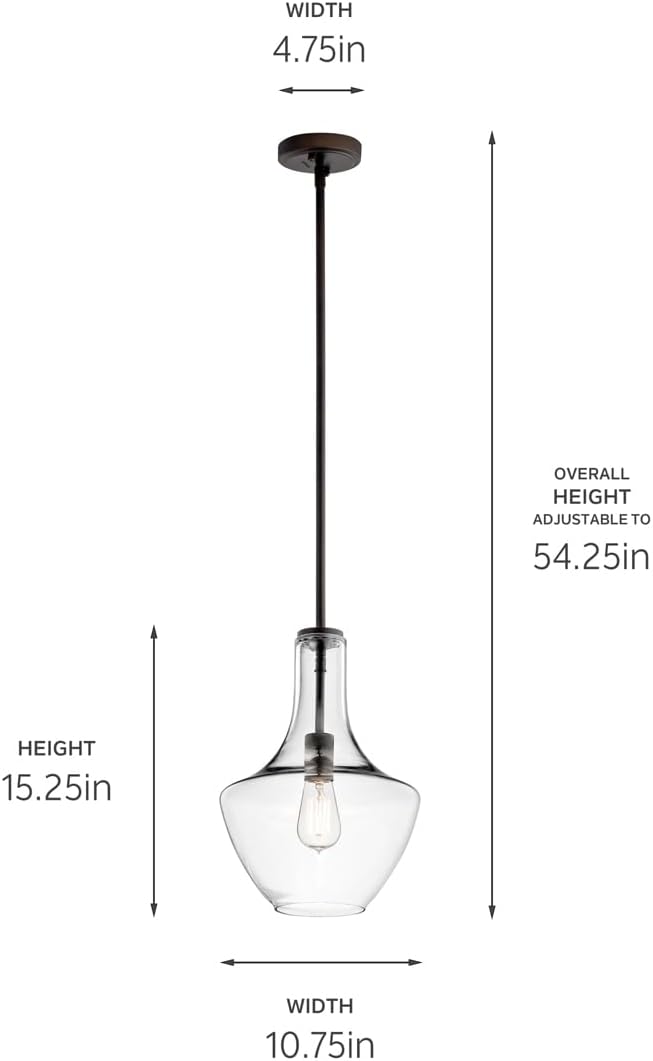 Kichler Everly 15.25" Kitchen Bell Pendant in Olde Bronze®, 1-Light Clear Glass Pendant Light, (15.25" H x 10.5" W), 42141OZCLR