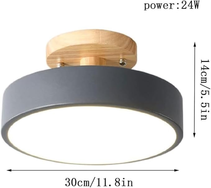 Close To Ceiling Lights Round Metal Three-Color Led Ceiling Light Minimalist Circle Wood Canopy Ceiling Lamp Semi Flush Mount Ceiling Light Fixtures for Restaurant Living Room Kitchen Entry Hallway Ba