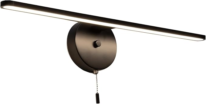 COTULIN 22 inch Black Vanity Light Bar for Bathroom, Matte Black Light Fixtures Over Mirror, Pull Chain in Wall Sconce Lighting, 4000K 12W Picture Light Under the Cabinet Lamp with On Off Switch