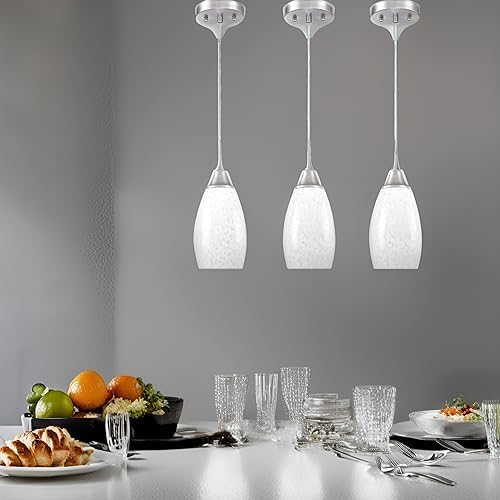 Viinew Mini Glass Pendant Light 4.72" with Handblown Milk White Marble Art Glass Hanging Light 1-Pack Oval Ceiling Hanging Light Fixture for Dining Room Kitchen Island Cafe Foyer Hallway
