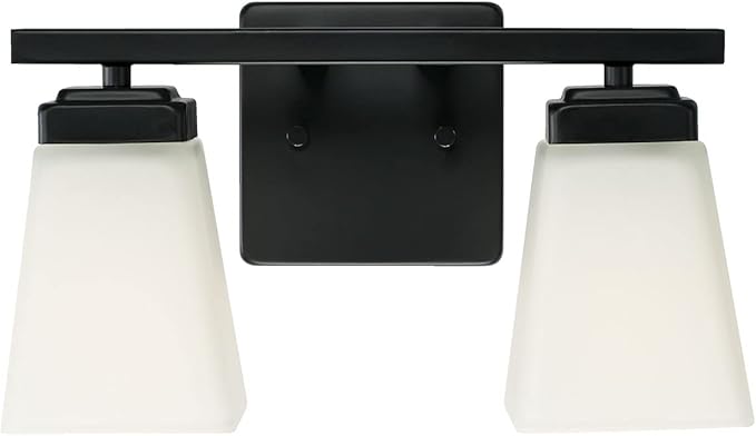 HomePlace Lighting 114421MB-334 Baxley Modern Soft White Glass Bathroom Vanity Wall Light, 2-Light 200 Total Watts, 7" H x 13" W, Matte Black