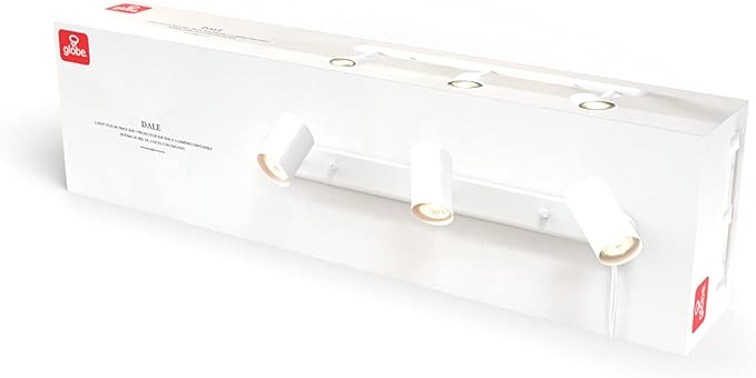 Globe Electric 60024 3-Light Plug-in Track Lighting, Adjustable Heads, Matte White Finish, 22-inch, 15-Foot Cord with in-Line Switch, Compatible with GU10 Base Bulbs (Sold Separately)